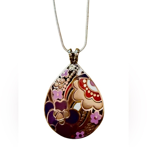 Brighton Jewelry - Brighton Alcazar Floral Silver Tone Enamel Necklace - NWOT